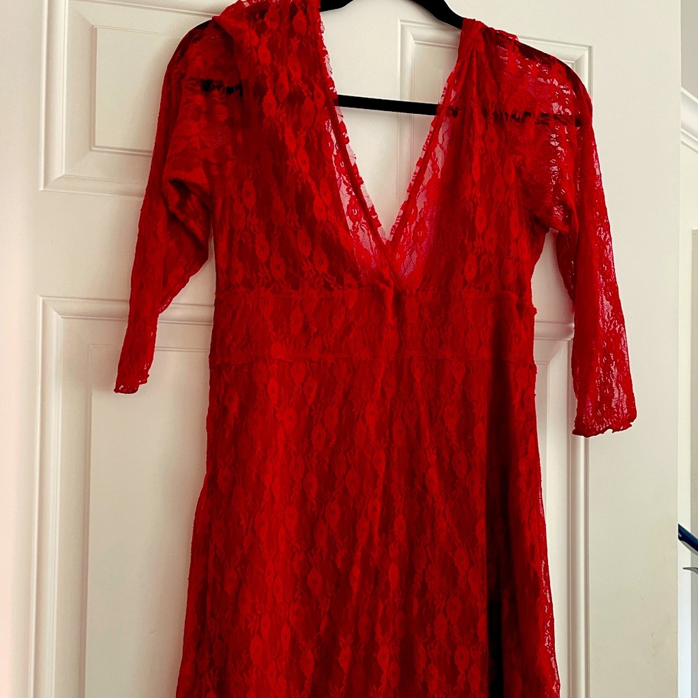 Red, lace free people dress